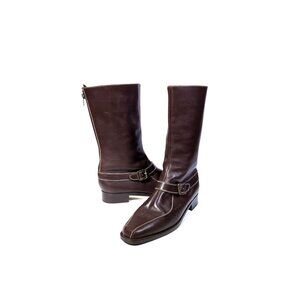 MANOLO BLAHNIK Boots Womens  8.5 Brown Leather Mid Calf Boots *EXCELLENT*